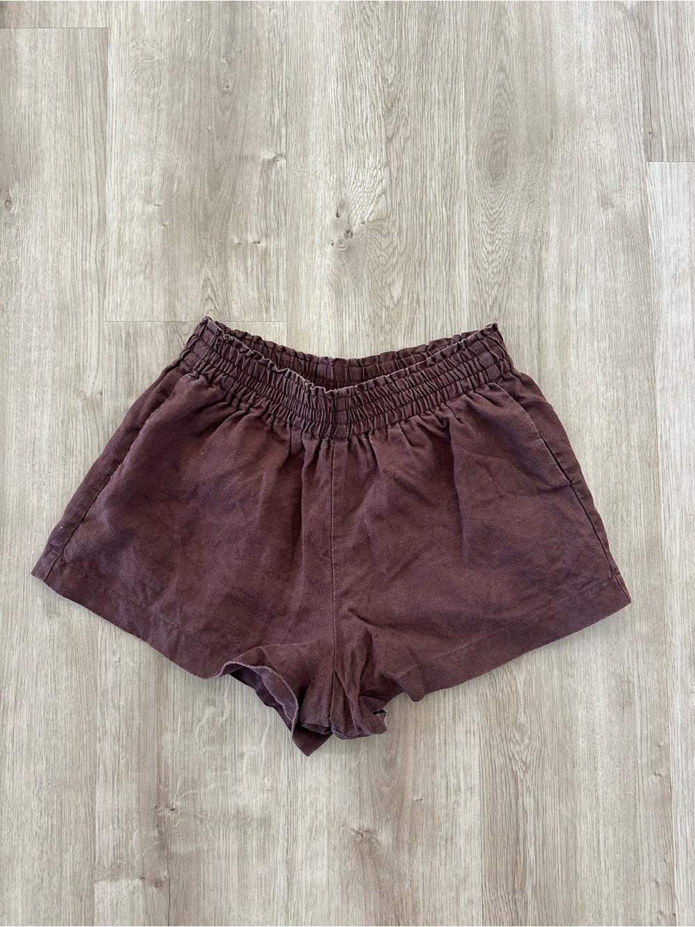 Reformation High-Waist Linen Shorts in Brown